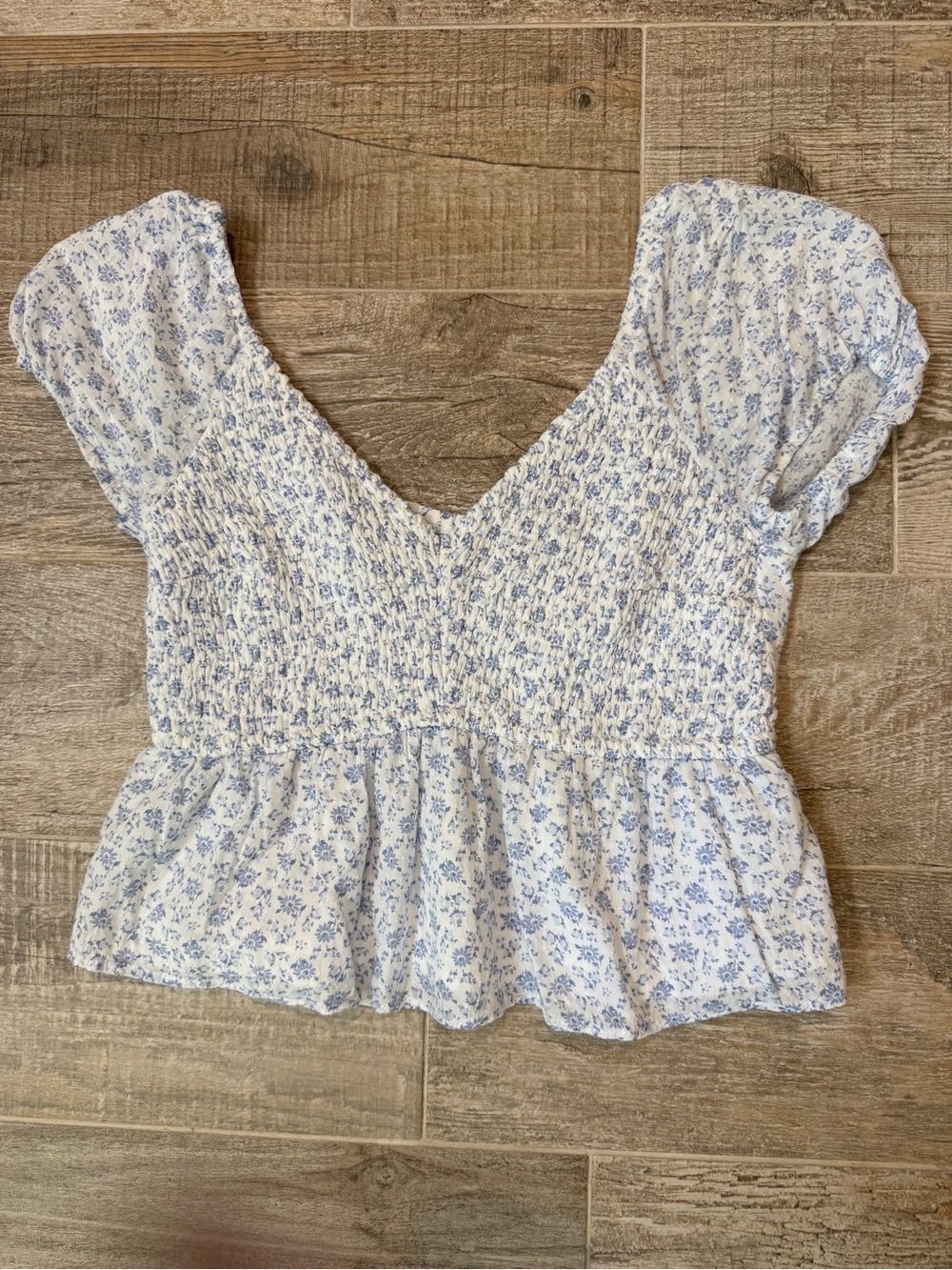 Hollister White Top with Light Blue Floral Print
